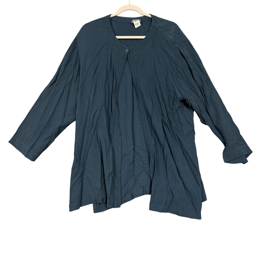 Eileen Fisher Slate Blue Long Sleeve Pleated Lightweight Jacket